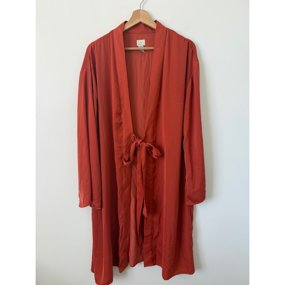 A New Day Orange/Rust Silky Satin Robe One Size Women's